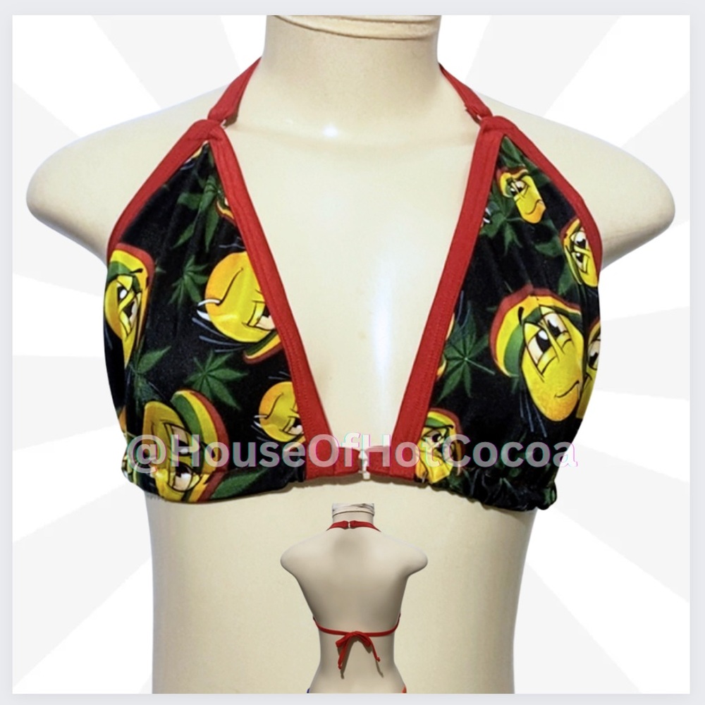 ONLY 1 MADE: Cannabis Bikini Top / FITS A-DD CUP/ Handmade